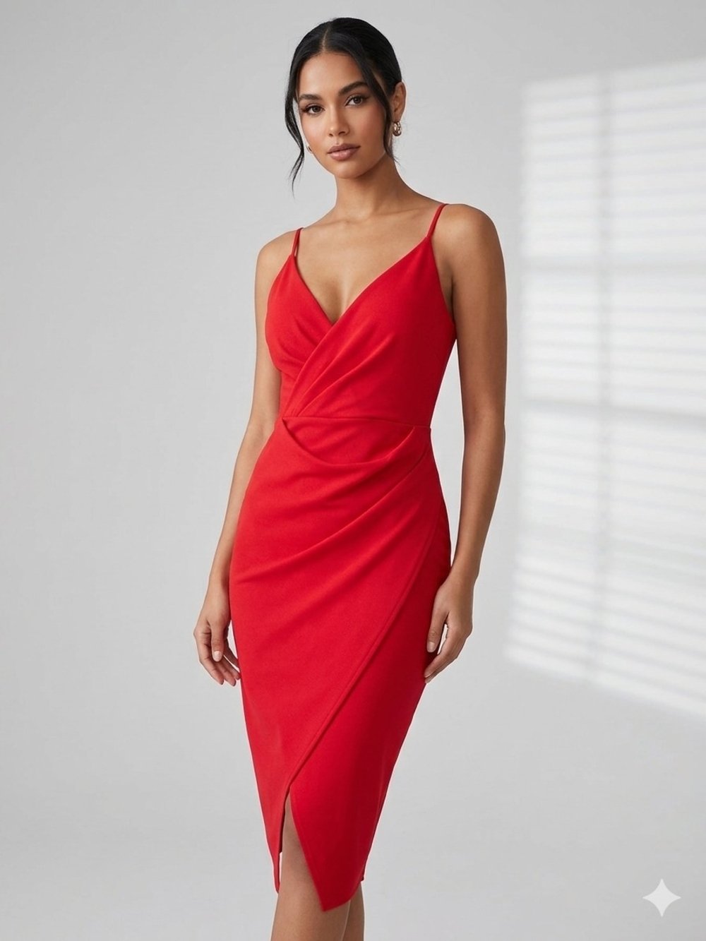 Betsey Johnson Red Wrap-Front Spaghetti-Strap Midi Dress